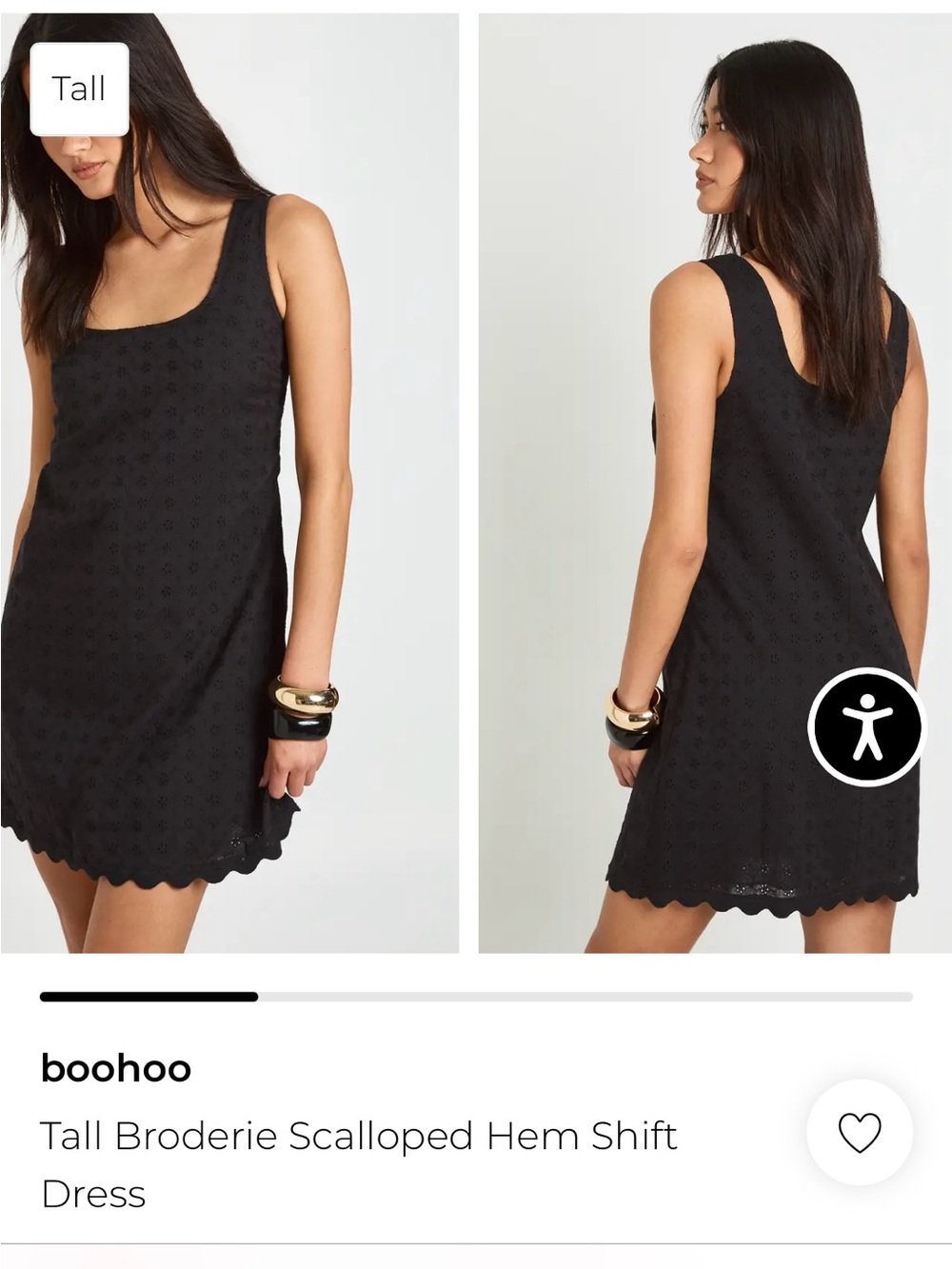 Boohoo Black Broderie Scalloped Hem Shift Dress (Tall)